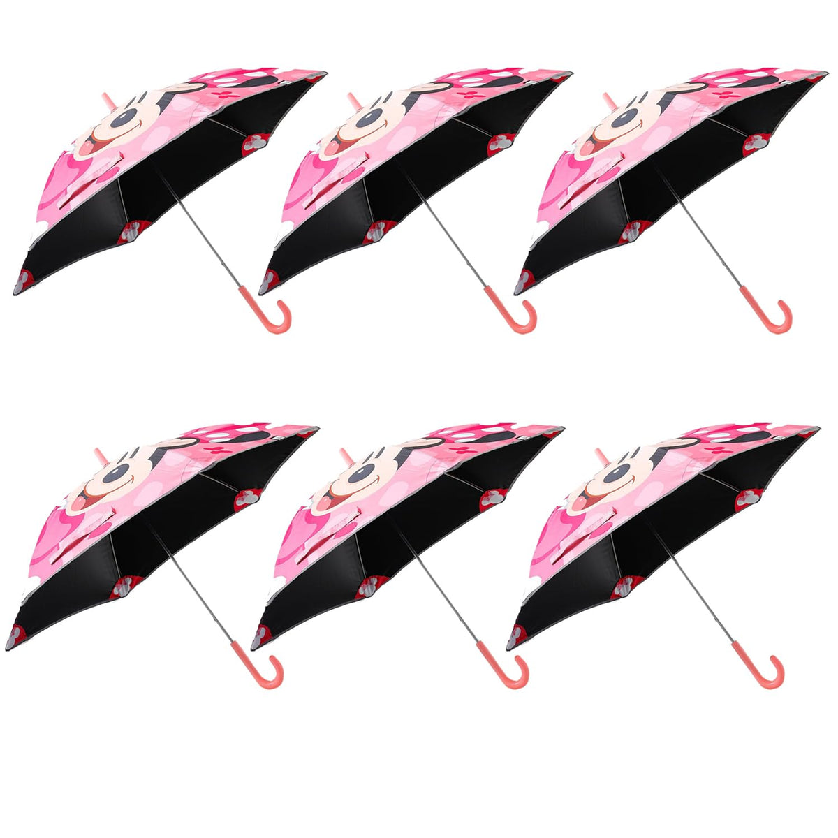 Kuber Industries Disney Minnie Print Umbrella For Kids|Automatic Umbrella For Rain-Pack of 6 (Pink)