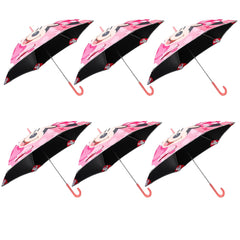 Kuber Industries Disney Minnie Print Umbrella For Kids|Automatic Umbrella For Rain-Pack of 6 (Pink)