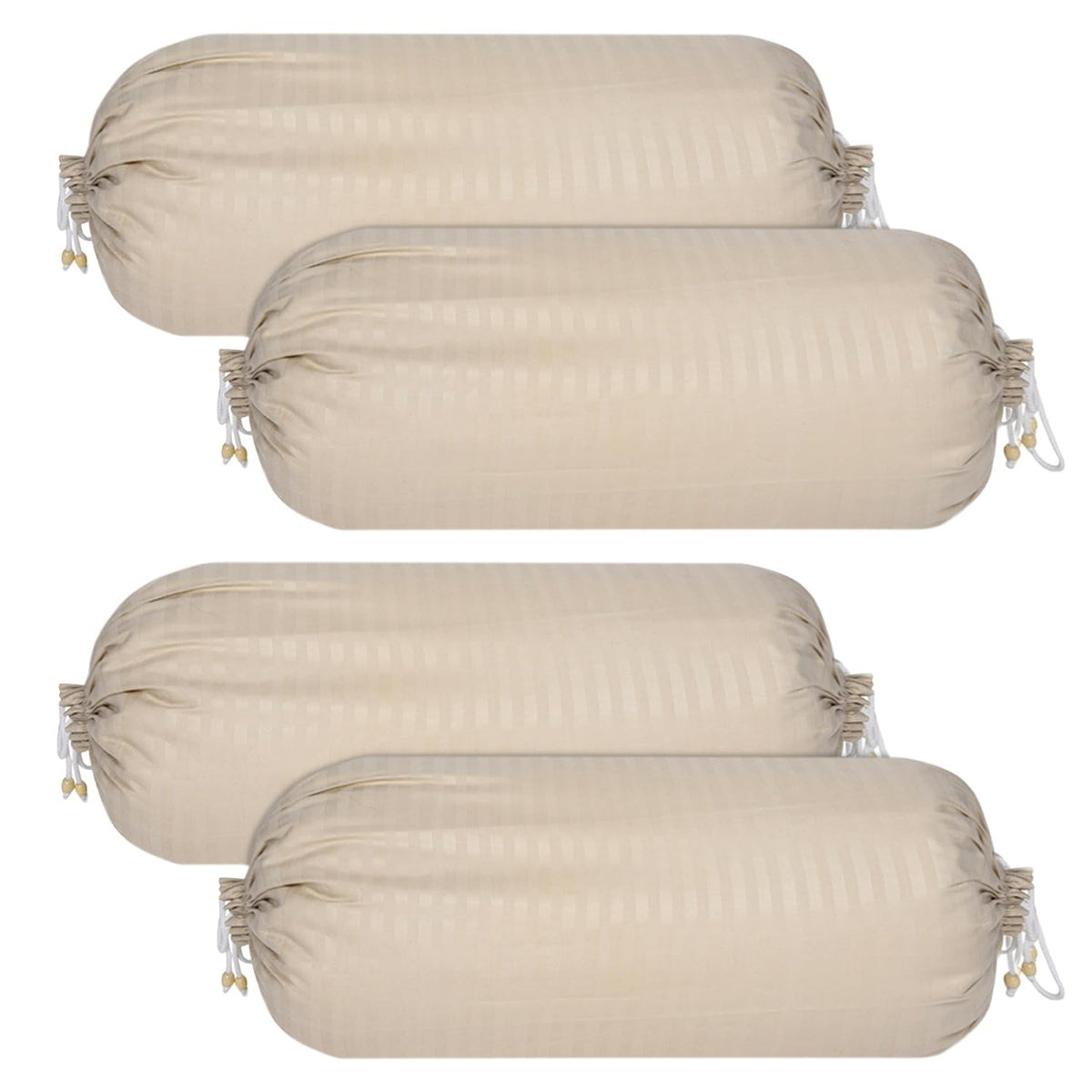 Kuber Industries Bolster Covers | Soft Cotton Bolster Cover Set | Diwan Round Bolster Pillow Covers | Striped Pattern Masand Cover | 16x32 Inch | Pack of 4 | Cream