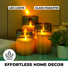 Kuber Industries Pack of 3 LED Candles for Home Decoration|Battey Operated|Flameless Yellow Light|Diwali Lights for Home Decoration,Along with Other Festivities & Parties|Set of 3|B0-004D|Gray