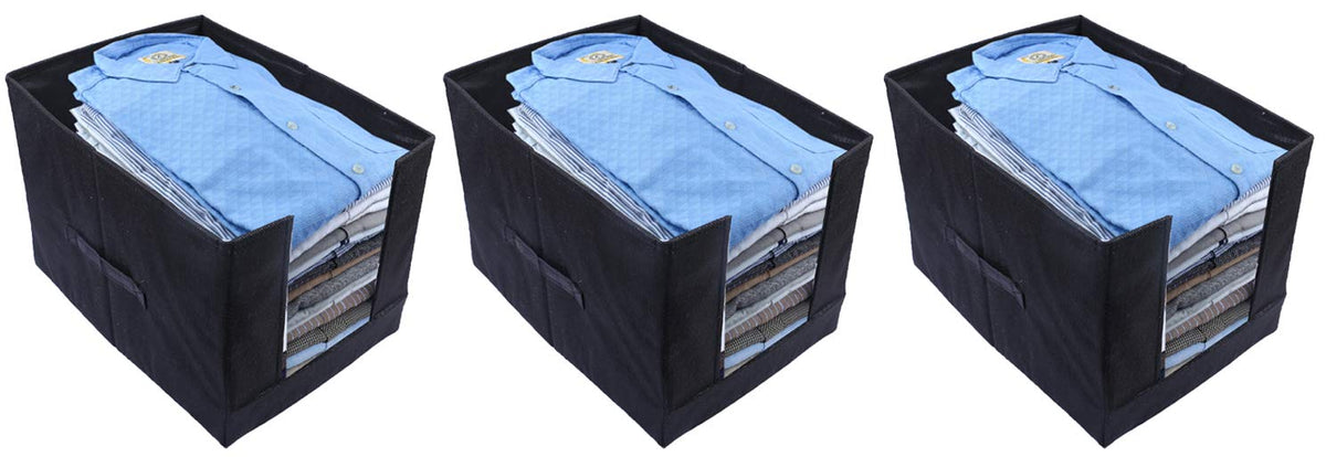 Kuber Industries 3 Piece Non Woven Shirt Stacker Wardrobe Organizer, Black