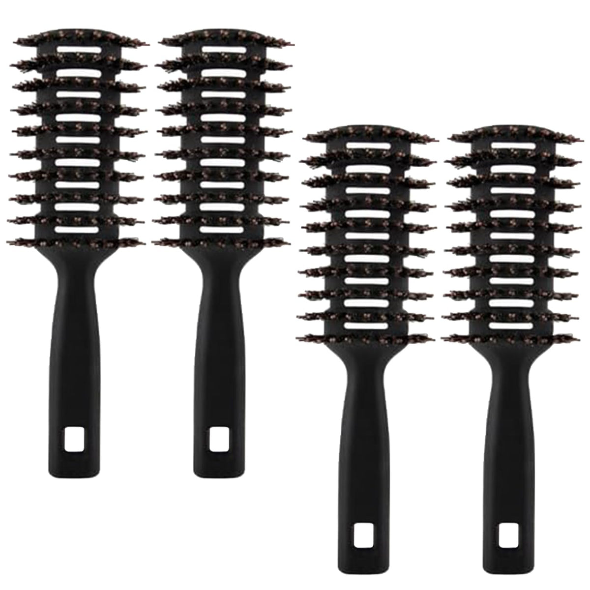 Kuber Industries Hair Brush | Flexible Bristles Brush | Hair Brush with Paddle | Quick Drying Hair Brush | Suitable For All Hair Types | Round Vented Hair Brush | Pack of 4 | C13-X-BLK | Black