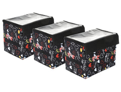 Kuber Industries Disney Minnie Storage Box|Non-Woven Foldable Small Storage Organizer for Toys|Cloths with Transparent Lid & Handle|Pack of 3 (Black)