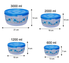 Kuber Industries Floral Microwave Safe Transparent Plastic Food Storage Containers Kitchen Containers with Airtight Lid, Set of 4 (Blue), Standard (HS39KUBMART022305)
