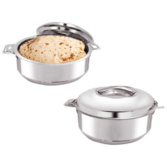 Kuber Industries Stainless Steel Casserole/Chapati Box|2000 ML Chapati Box with Easy Lock Mechanism|Garam Puri & Roti Hot Box|Double Walled Heat Retention for Upto 8 hrs|Heavy Duty Gauge (Pack of 2)