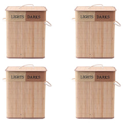 Kuber Industries Bamboo Basket With Lid|Foldable Laundry Basket For Clothes|Durable Rope Handles & Removable Bag|Natural|Pack Of 4