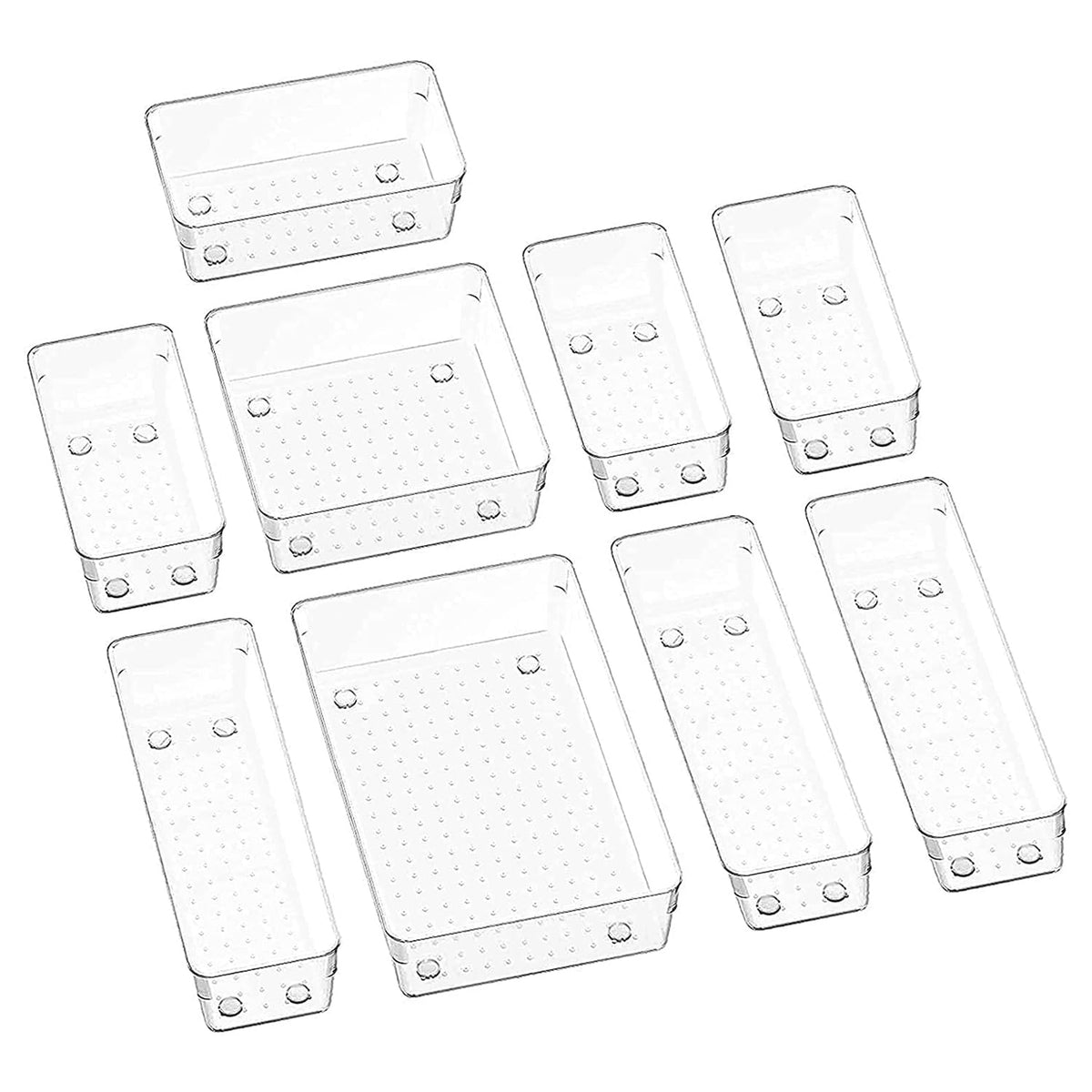 Heart Home Storage Organizer Set | Kitchen Organizer | Makeup Organizer Tray Set | Desk Drawer Divider Tray | Multi-Purpose Organizer Set | Stationery Organizer | 9 Piece Set | Transparent