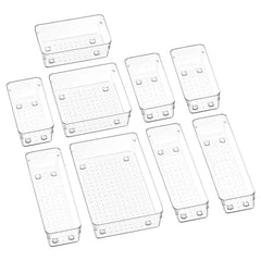 Heart Home Storage Organizer Set | Kitchen Organizer | Makeup Organizer Tray Set | Desk Drawer Divider Tray | Multi-Purpose Organizer Set | Stationery Organizer | 9 Piece Set | Transparent