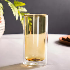 Kuber Industries 10 Pcs Double Walled Glasses | Borosilicate Glass Tumblers for Water | High Heet Resistance | Microwave & Dishwasher Safe | Juice Glasse | 250 ML | Pack of 5 | Yellow