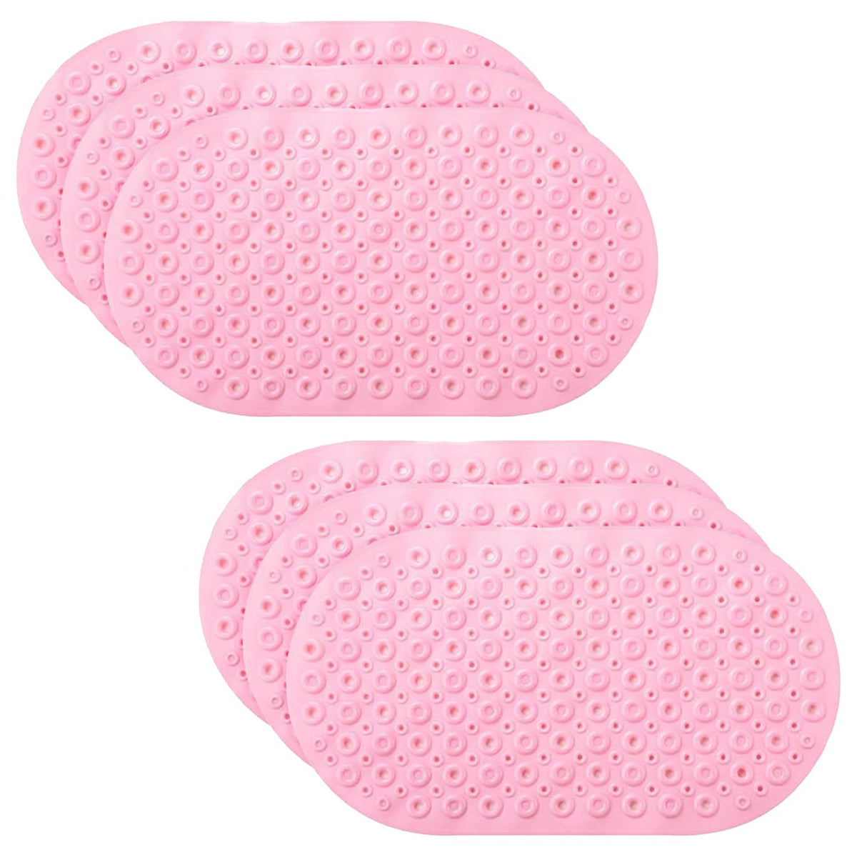 Kuber Industries Bath Mat | PVC Bathroom Mat | Shower Bath Mat | Floor Tub Mat | Bathroom Oval Mud Mat | Anti-Skid Shower Bathroom Mat | Q-02D |Pack of 6| Pink