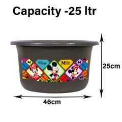 Heart Home Disney Check Bath Tub | Versatile Utility Gaint Tub | Plastic Bath Tub for Baby | Clothes Washing Tub For Bathroom | Feeding Pan Tub | TUB-25 LTR | Pack of 2 | Gray