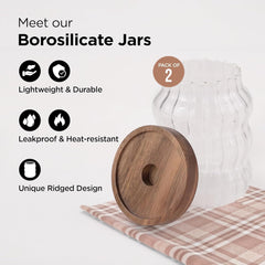 Kuber Industries Borosilicate Glass Jar with Bamboo Lid | Kitchen Organizer Items & Storage | Multi-utility, Leakproof, Airtight Storage Jar for Cookies, Snacks, Tea, Coffee, Sugar | Set of 2 (620ml)