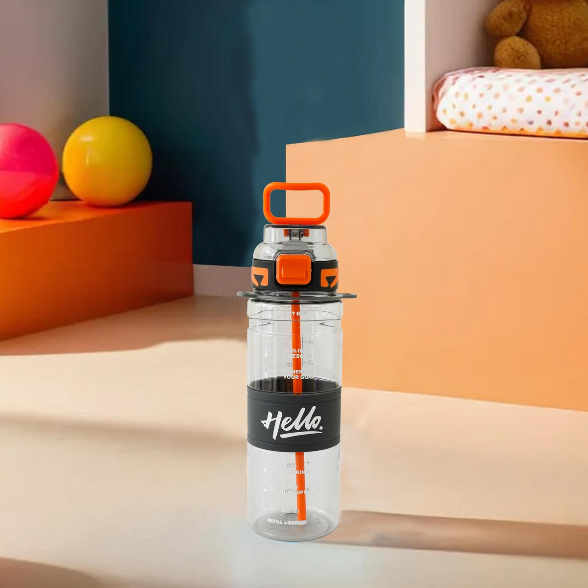 Kuber Industries Pack of 3 Kids Water Bottle With Straw |Sipper Water Bottle For Kids Boys Girls| Water Bottle with Locking Flip Lid| 800 ml |Black | SYZ-7740D