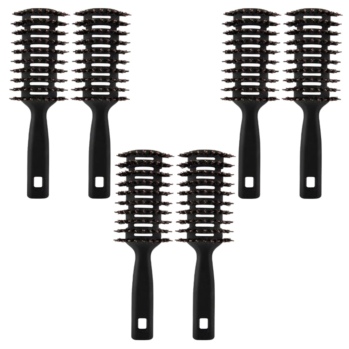 Kuber Industries Hair Brush | Flexible Bristles Brush | Hair Brush with Paddle | Quick Drying Hair Brush | Suitable For All Hair Types | Round Vented Hair Brush | Pack of 6 | C13-X-BLK | Black