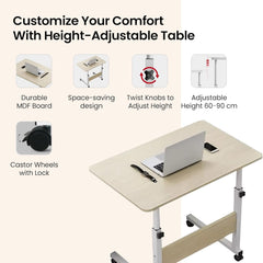 Kuber Industries Ergonomic Manual Height Adjustable Table for Work & Study with Wheels | Portable Standing Desk & Laptop Tables for Work from Home & Office | LF180MAP-White