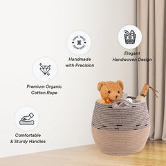 Kuber Industries Cotton Woven Storage Basket With Handle|Shelf Basket Hamper|Organizer for Toys, Socks, Cosmetic|Capacity 22 L|Pack Of 5|BEIGE|