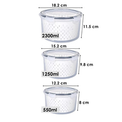 Kuber Industries 6 Pcs Food Containers | Round Storage Box for Fridge | Vegetable Fruit Strainer Basket | Refrigerator Storage Box | Containers With Airtight Lid | HXP00282 | Transparent | Pack of 2