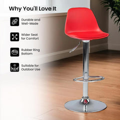 Kuber Industries Pair of 2 Revolving Curvy Bar Stool Chair for Kitchen with Footrest & 360 Swivel | 32 inch Height Adjustable High Chair Combo for Breakfast Counter & Cafeteria | Red