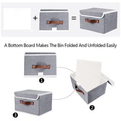 Kuber Industries Large Storage Box With Lid|Foldable Toys Storage Bin|Wardrobe Organizer For clothes|Front Handle & Sturdy Pack Of-6 (Grey)