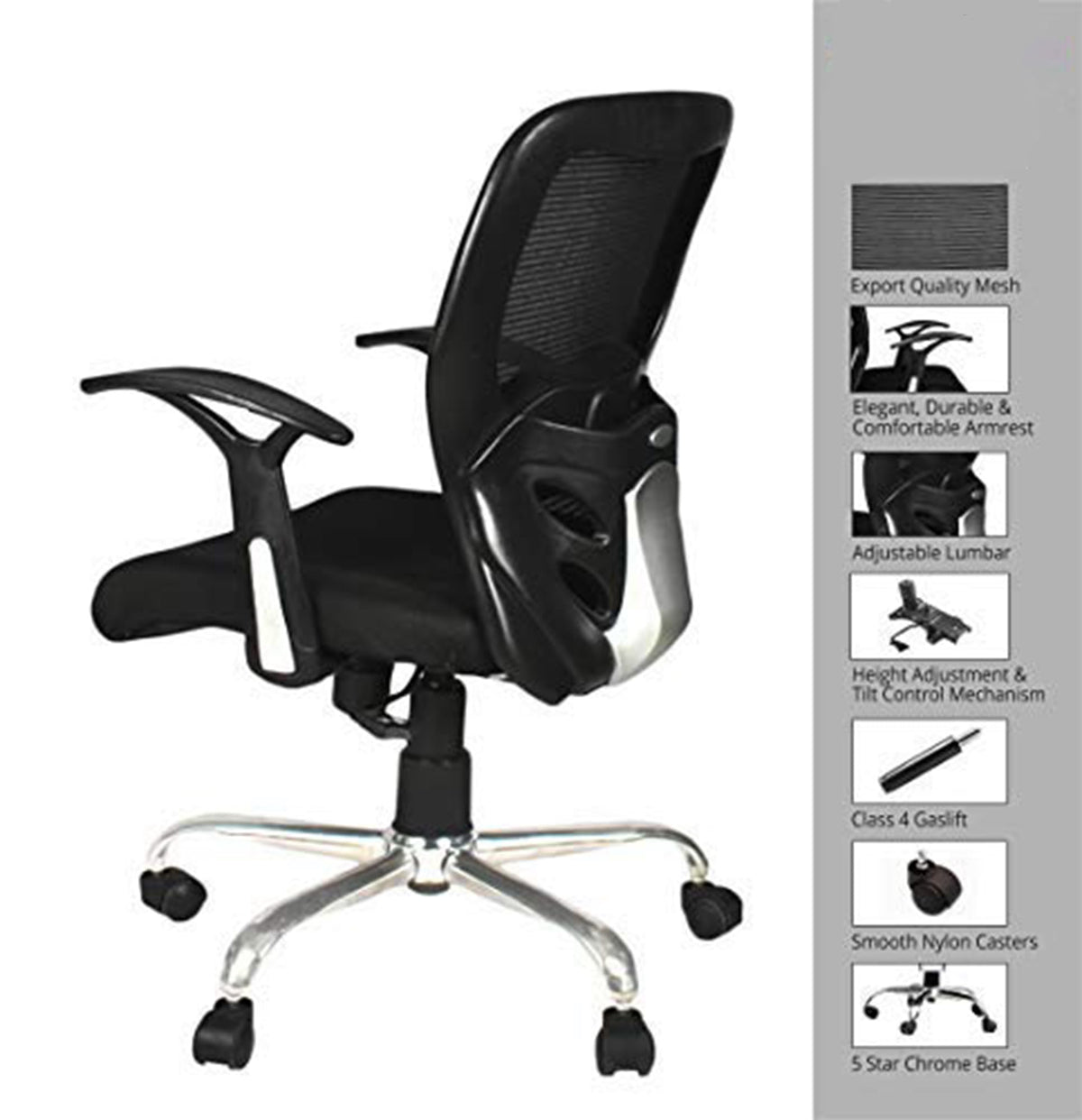 Kuber Industries Ergonomic Office Chairs for Work From Home | Comes with Manual Height Adjustable, Armrest & 2D Lumbar Support | Comfy Study Chair for Students with Wheels | Black