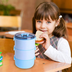 Kuber Industries Pack of 3 Insulated Lunch Box with 3 Compartments|100% BPA Free, Food Grade ABS Plastic|Leakproof & Spill Proof|Dishwasher & Microwave Safe Lunch Box|3000 ML|HX0035097|Blue