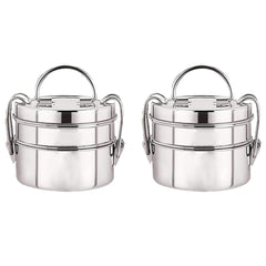 Kuber Industries Clipper Stainless Steel Tiffin Box | Lunch Box with Locking Clip I Silver | Set of 2 Box | Everyday use Home Office Steel Lunch Box (2 Container, 1000ml) (Pack of 2)