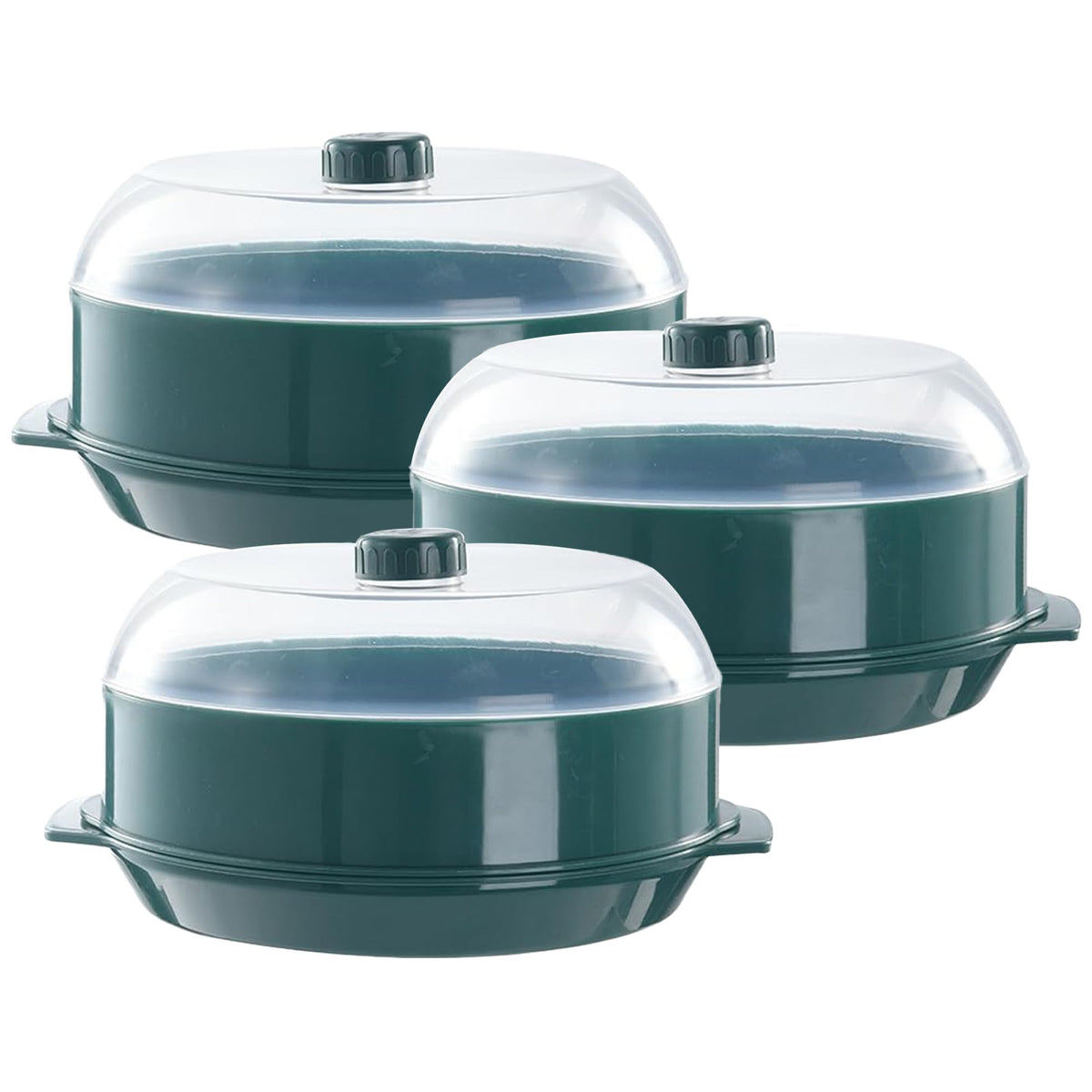 Kuber Microwave Oven Steamer | Microwave Pot Pan| Microwave Safe Set | Microwave Safe Containers (1 Cover +1 Box +1 Base) | KUSH111| (Green Set of 2)