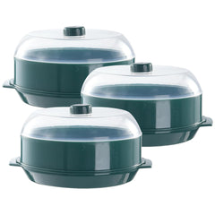 Kuber Microwave Oven Steamer | Microwave Pot Pan| Microwave Safe Set | Microwave Safe Containers (1 Cover +1 Box +1 Base) | KUSH111| (Green Set of 2)