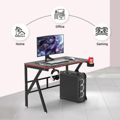 Heart Home Manual Height Adjustable Table for Work & Study with Earphone Hook & Cup Holder | Portable Standing Gaming Desk & Laptop Tables for Work from Home & Office | KK1200BLKSH-Black