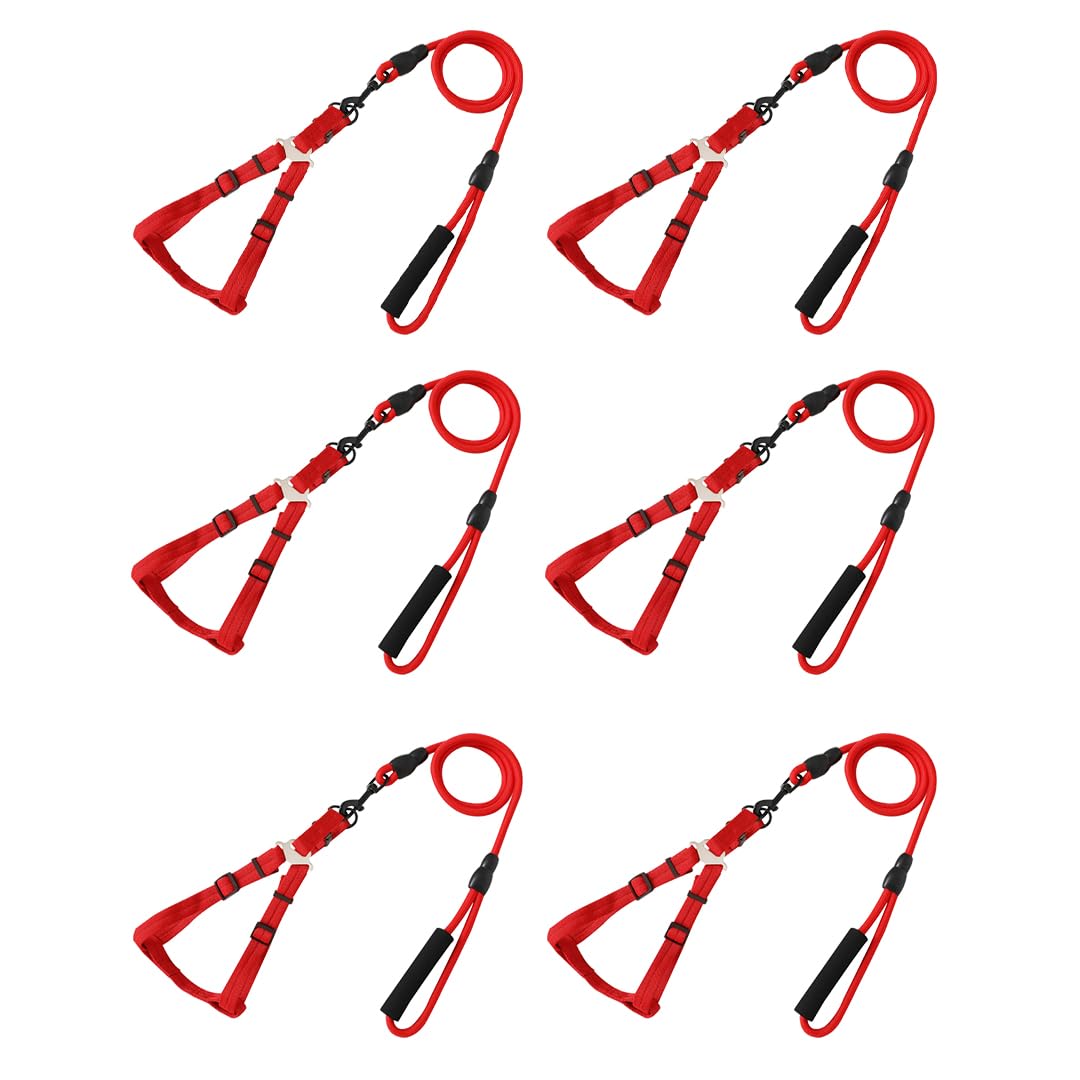 Kuber Industries Dog Harness For Medium Dogs & Leash Set|Premium Metal Hook|PDMGL-005-3|Comfortable Grip|Hand Spliced Belt For Added Strength |PDMGL-005-3| Soft Padding|Stylish Design |Red (Pack Of 6)