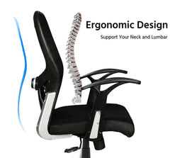 Kuber Industries Ergonomic Office Chairs for Work From Home | Comes with Manual Height Adjustable, Armrest & 2D Lumbar Support | Comfy Study Chair for Students with Wheels | Black