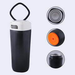 Urbane Home Anti-Fall Insulated Coffee Tumbler with Suction Bottom | Leak-Proof Stainless Steel Tumbler | Coffee Tumbler with Lid and Handle | 480 ML | Black