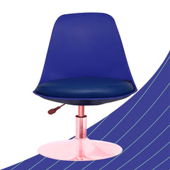 Kuber Industries Revolving Curvy Mini Bar Stool Chair for Kitchen with Leather Seat & 360 Swivel | 20 inch Height Adjustable Kiddle Food & Study Chair for Baby | Kids Counter Stools | Blue
