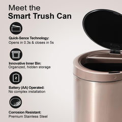 Homestic Sensor Dustbin | Round Sensor Dustbin | Touchless Trash Can | Smart Dustbin for Bedroom-Office-Living Room | Automatic Garbage Can | HN-ZY-RG-12L | Rose Gold