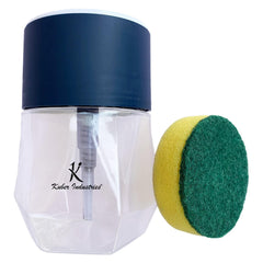 Kuber Industries Round Liquid Soap Dispenser for Kitchen | with Pump and 2 Sponge Scrubs | Plastic, Lightweight & Durable | Multipurpose Use, Ergonomic Design & Easy to Clean | Blue (Pack of 1)
