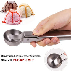 Heart Home Stainless Steel Serving Spoon/Scooper for Ice Cream, Fruit, Cookie with Trigger Release (Silver)