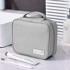 Kuber Industries Cosmetic Storage Case|Makeup Kit Box for Women|Small Vanity Case|Pouch for Home & Travel|Two Compartment|Zipper Closure (Grey)