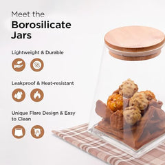 Kuber Industries Borosilicate Glass Jar with Bamboo Lid (Pack of 3 Triangle)