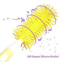 Kuber Industries Bottle Brush | Long Handle Bottle Brush | Silicone Bottle Cleaner Brush Set | Baby Feeding Bottle Cleaning Brush | Nipple Cleaner with Suction Base | Yellow