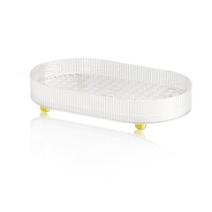 Kuber Industries Pack of 4 Multipurpose Double layer Decorative Drain Tray | Makeup Perfume Organiser, Bathroom Vanity, Dresser Tray, Kitchen Countertop Organiser Tray | Anti Slip | Transparent