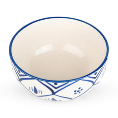 Kuber Industries Ceramic Food Bowl Set | Chini Mitti Bowl | Microwave Safe Ceramic Bowl | Ramen Soup Bowl | Blue Dots Floral Print - White