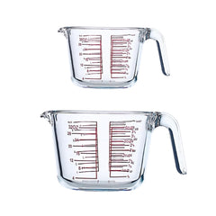 Kuber Industries Pack of 2 Borosilicate Glass Measuring Cup | 500ml & 1000ml | Microwave & Dishwasher Safe | Baking Measuring Cup with Handle | Kitchen Accessory Items