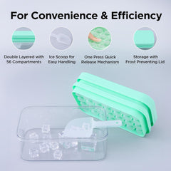 Urbane Home 2 Layer Ice Cube Trays with Storage Box & Ice Scoop | 56 Compartments | One Press Demolding | Ice Cubes for Whiskey Cocktails Mocktails Soft Drinks | BPA Free | Aqua
