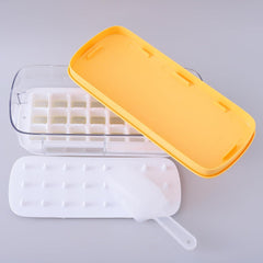 Kuber Industries Ice Cube Tray with Lid | Ice Cube Storage Box with Ice Scoop | 24 Ice Cube Molds for Freezing | One-Press Demolding | BPA Free | Yellow