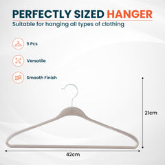Kuber Industries Velvet Cloth Hanger Set of 5|Dress Coat Jacket Clothes Hangers|Chromed Plated Steel Hook|Grey|
