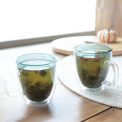 Kuber Industries 4 Pcs Glass Coffee Mugs | Borosilicate Double Walled Glass Mug | High Heat Resistant | Microwave and Dishwasher Safe | 400 ML | Pack of 2 | Green