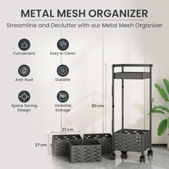 Kuber Industries 4-Layer Kitchen Trolley | 360? Rotating Storage Rack | Square Storage Rack with Wheels | Fruit and Vegetable Storage for Kitchen | Pack of 3 | (Black)