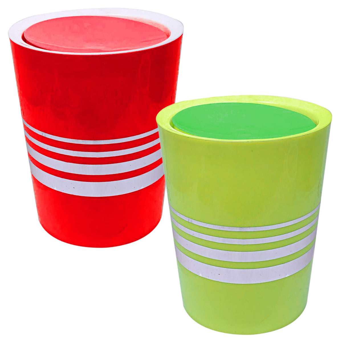 Heart Home Plastic Dustbin/Wastebin With Swing Lid, 7 Liter- Pack of 2 (Red & Green)-47HH0817