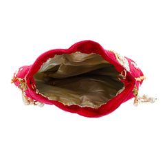 Kuber Industries Ethnic Clutch Silk Potli Batwa Pouch Bag with Beadwork Gift For Women (Rani) - CTKTC23086