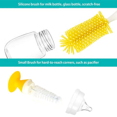 Kuber Industries Bottle Brush | Long Handle Bottle Brush | Silicone Bottle Cleaner Brush Set | Baby Feeding Bottle Cleaning Brush | Nipple Cleaner with Suction Base | Yellow